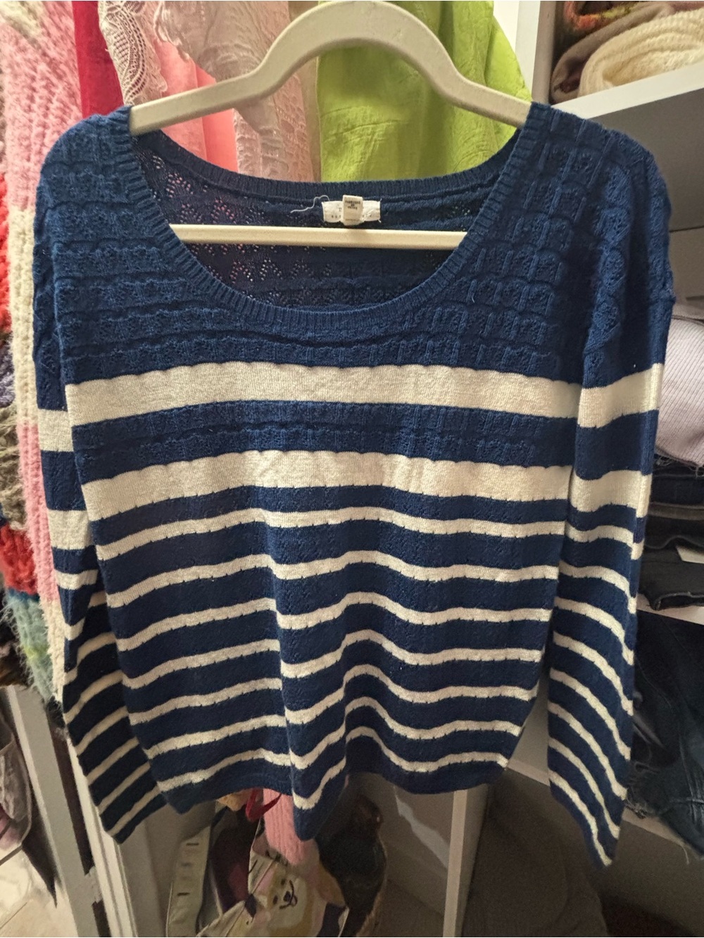 Joie Navy and White Striped Scoop Neck Sweater